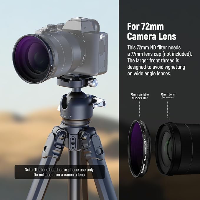 NEEWER 72mm Variable ND Filter with 77mm Lens Hood, ND2-32 Adjustable Neutral Density Filter Compatible with iPhone Android Samsung NEEWER 65mm Telephoto Phone Lens - Image 6