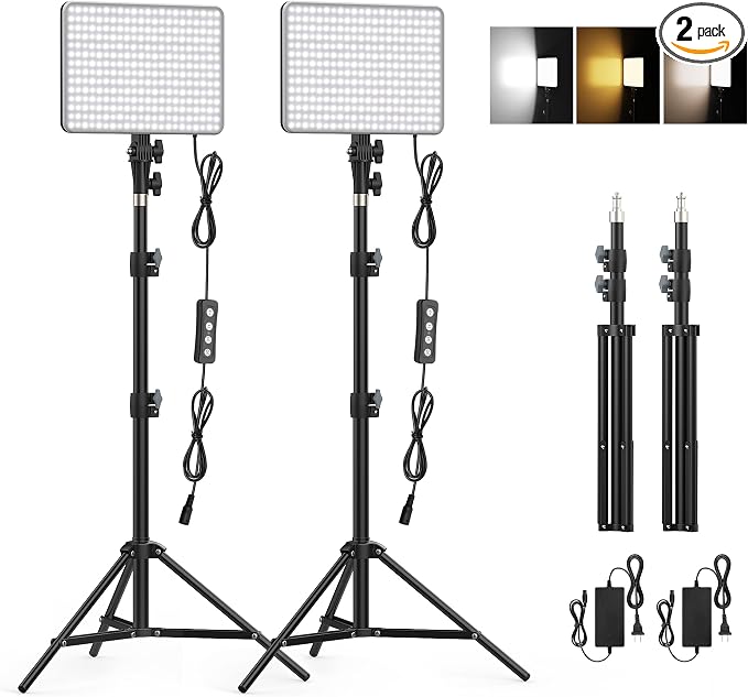 30W Upgraded Photography Lighting Kit, Anautin 2-Pack LED Video Lighting for Video Recording, 3700Lux Studio Lights with Tripod Stand for Photography, Streaming, Gaming, Podcast, Filming, Vlogging by Anautin