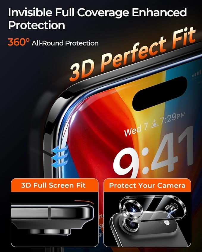 2+2 Packs for iPhone Air Screen Protector,with Camera Lens Protector | [TOP 9H+ Glass][Zero Bubble][10X Military Protection] iPhone Air Tempered Glass Full Edge Coverage, HD Clear, Case-Friendly - Image 4