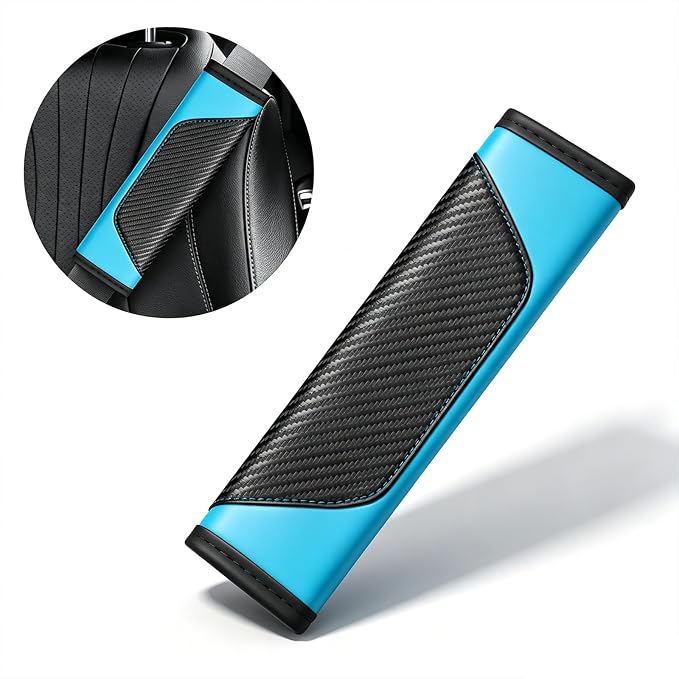 Carbon Fiber PU Leather Seat Belt Covers - 2Pcs, Black and Blue Sporty Seat Belt Pads, Universal Fit for Car Truck SUV - Image 4