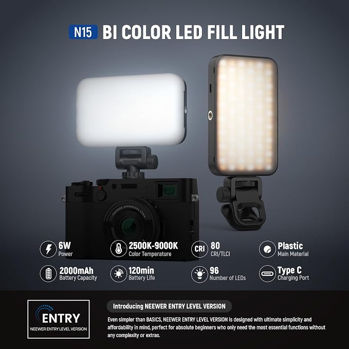 NEEWER Entry Level Version Phone Selfie Light for iPhone, 2500-9000K CRI80 2000mAh Rechargeable Plastic Clip on Makeup Streaming Recording Laptop Computer Video Conference Fill Lighting, N15 - Image 2