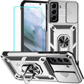 HNHYGETE for Galaxy S21 Case with Screen Protector: [Military Grade 20ft. Drop Tested] Ring Shockproof Protective Phone Case for - Samsung Galaxy S21 (Silver) by HNHYGETE