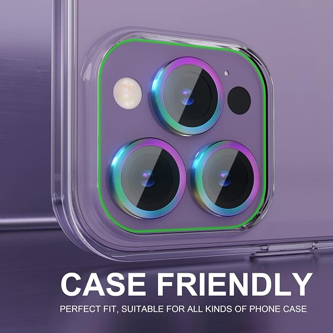 Choiche for iPhone 14 Pro/iPhone 14 Pro Max Camera Lens Protector | Ultra HD, 9H Tempered Glass Camera Cover Screen Protector Metal Ring Decoration Accessories (Colorful) - Image 4