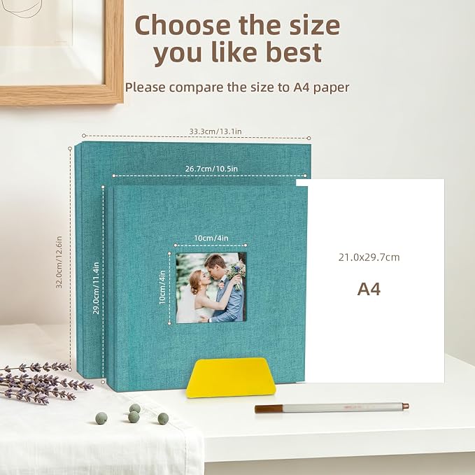 Popotop Photo Album Self Adhesive with Picture Display Window,60 Pages DIY Scrapbooking Supplies Kit for 4x6 10x12 Picture,Linen Cover Memory Book for Baby Wedding, with Scraper and Metallic Pen - Image 6