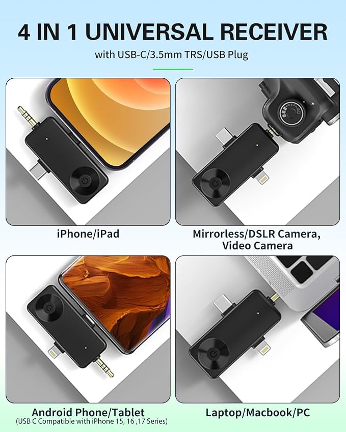 4 Packs Wireless Lavalier Mic for iPhone Android Camera | Professional Wireless Mini Microphone for 4-Person Video Recording, Podcasts, Vlogs, YouTube, TikTok and Computers - Image 6