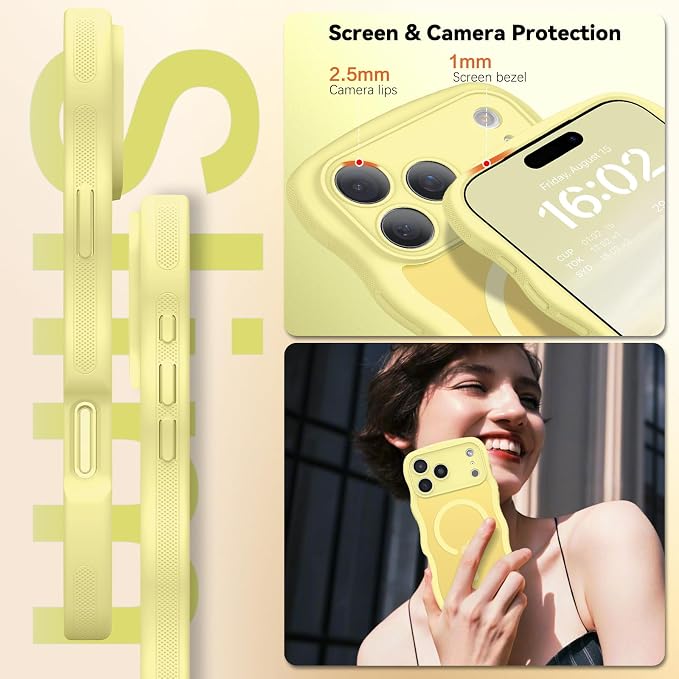 BENTOBEN Magnetic for iPhone 17 Pro Max Case, Cute Wavy [Full Camera Protection][Compatible with MagSafe] Matte Anti-Slip Bumper Women Men Boys Protective Cover for 17 ProMax 6.9", Yellow - Image 6