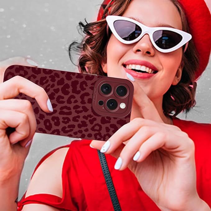 Cute Burgundy Cheetah Print Phone Case for iPhone 16 Pro 6.3" | Aesthetic Leopard Pattern Design Cover Full Camera Lens Protective Shockproof Soft Slim TPU Funda for Women Girls - Image 8