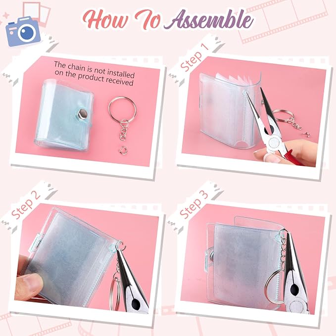 10 Pack 2 Inch Mini Photo Album Key Chain 16 Pockets Photos Storage Holder with Keychain for Picture Card Friendship Wedding Graduation Anniversary - Image 6
