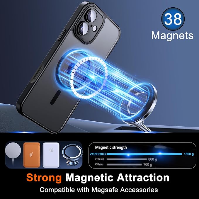 for iPhone 16 Plus Case with Privacy Screen Protector, Black | Full Camera Protection, Matte Translucent, Magnetic, Compatible with MagSafe, Shockproof Phone Cover for iPhone 16Plus - Image 3