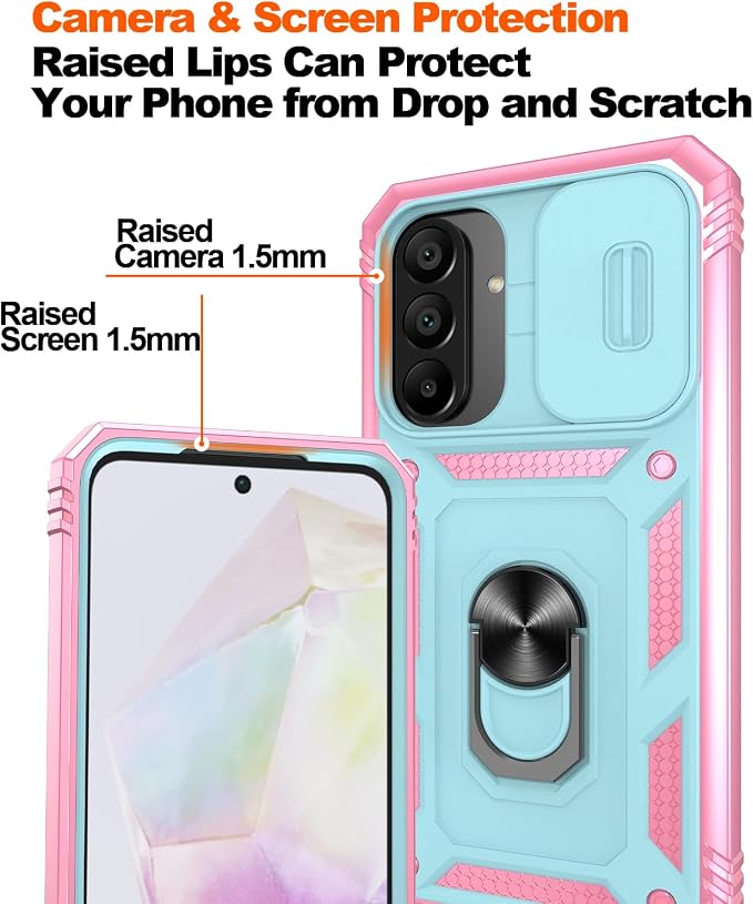 Gritup for Samsung A36 Phone Case: Samsung Galaxy A36 Case with Screen Protector*2 | Magnetic Stand & Slide Camera Cover, Shock Proof Military-Grade para A 36 Cover, Green+Pink - Image 4