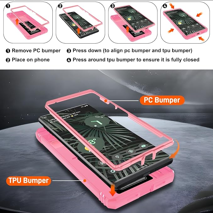 for Google Pixel 6 Pro Case with Slide Camera Cover & Screen Protector (2 PCS), Pixel 6 Pro Case Build in 360° Rotating Ring Kickstand, Military Grade Protective Case for Google 6 Pro Case, Pink - Image 4