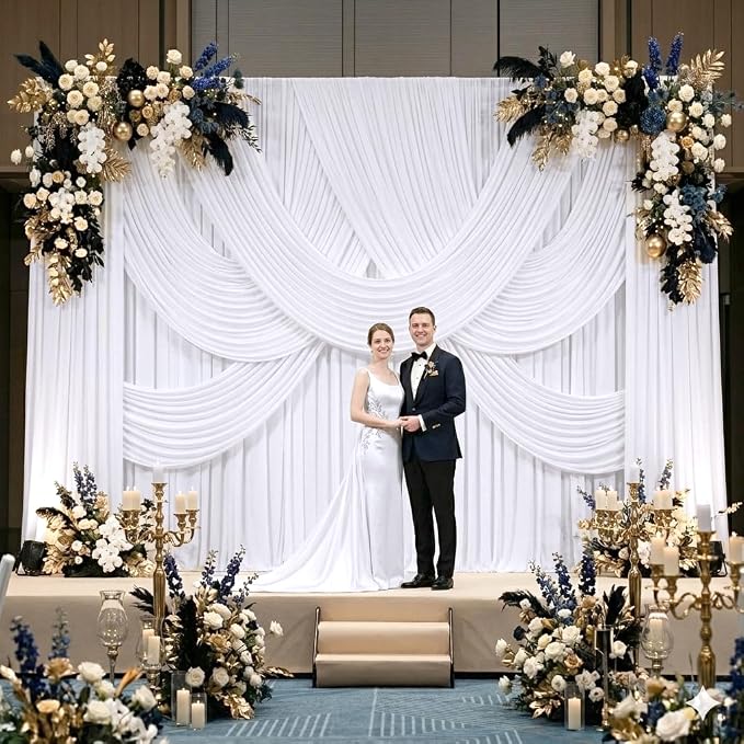 50ft x 8ft Wrinkle Free White Backdrop Curtains for Parties, 10 Panels 5ftx8ft Polyester Photo Backdrop Drapes for Weddings Birthday Photography Background Curtains - Image 3
