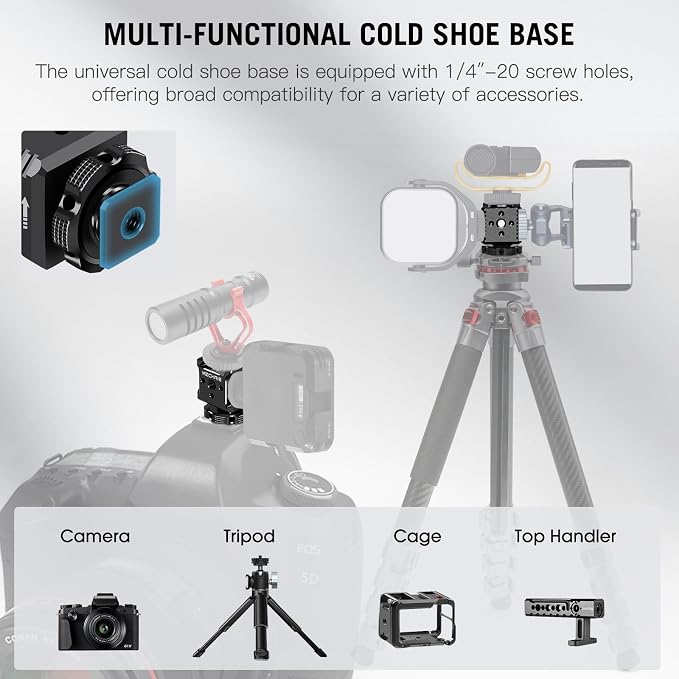 Triple Cold Shoe Mount with 1/4" Thread, Aluminum Camera Hot Shoe Extension Bracket with 3 Port Cold Shoe Mounts for LED Video Light Monitor Microphone Camera Cage (62011) - Image 4