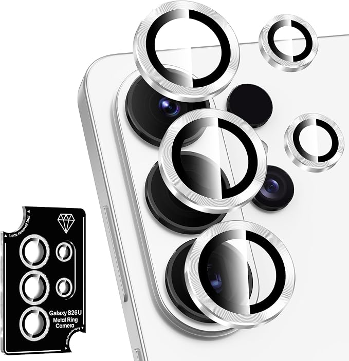 for Samsung Galaxy S26 Ultra Camera Lens Protector, Individual Metal Ring Tempered Glass Lens Cover, [Strong Adsorption] Scratch Resistant Ultra-Thin HD Clear Lens Cover, 1 Set-Silvery by Btscase