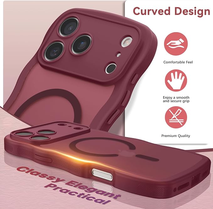 BENTOBEN Magnetic for iPhone 17 Pro Max Case, Cute Wavy [Full Camera Protection][Compatible with MagSafe] Matte Anti-Slip Bumper Women Men Boys Protective Cover for 17 ProMax 6.9",Cherry Red - Image 2