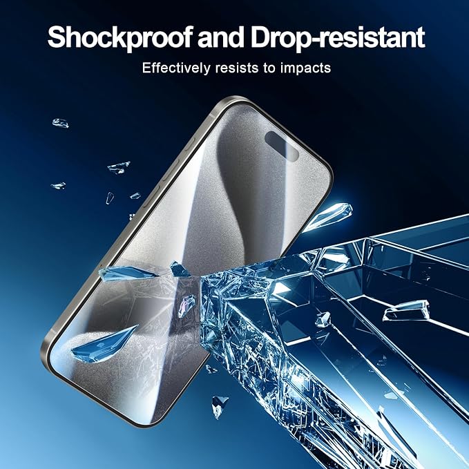 NEW'C 3x for iPhone 15 Pro Screen Protector (6.1 inches)+ 3x Camera Lens Protector, Sensor Protection, Case Friendly Tempered Glass Film + Dust Plug- Easy installation tool include - Image 6