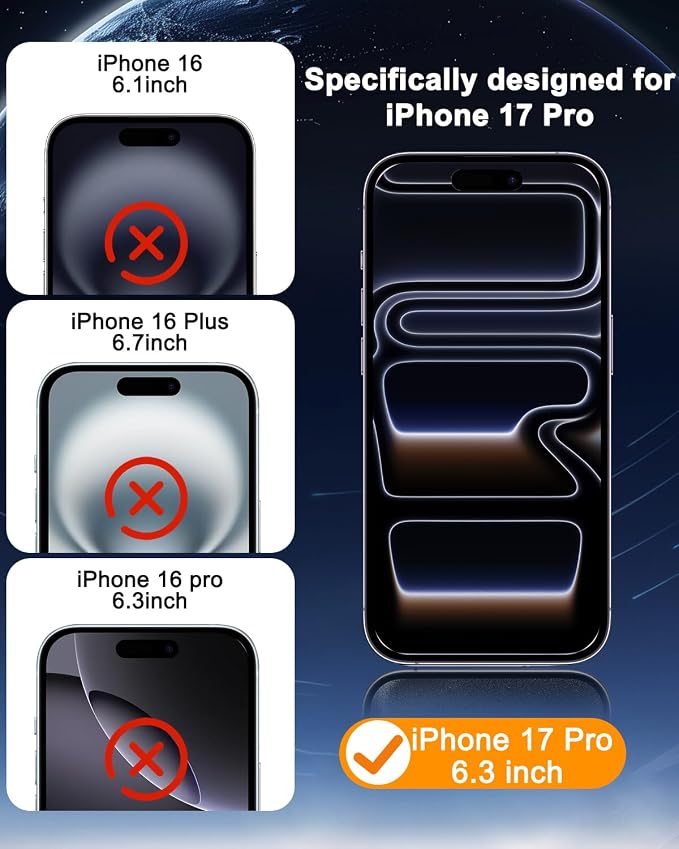 SIBEITU 3+3 Pack Screen Protector for iPhone 17 Pro 6.3 Inch Tempered Glass | 3 Pack Screen + 3 Pack Camera Lens Protector with Installation Frame, HD Clear, 9H Hardness, Scratch Resistant, Case Friendly - Image 2