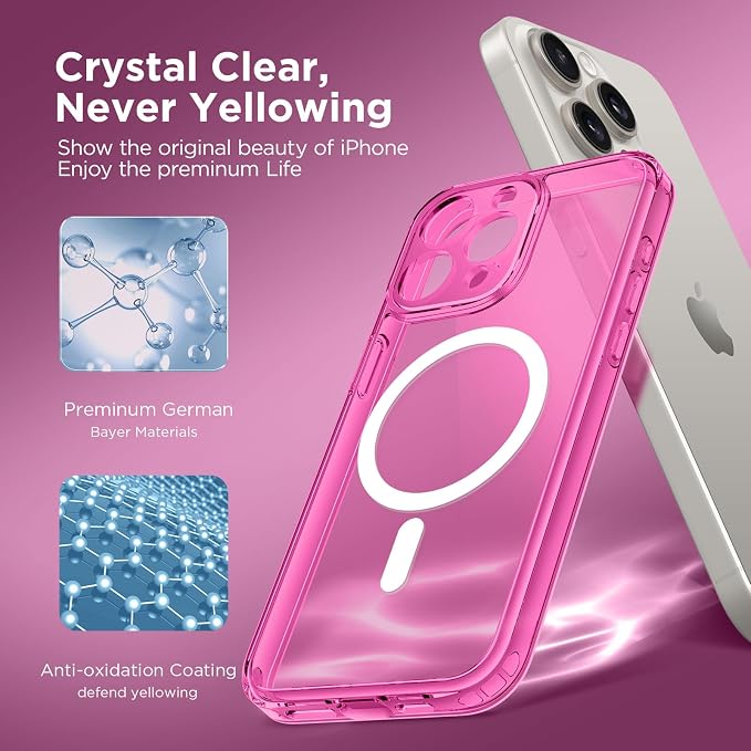 CAPRARO for iPhone 13 Pro Case, Compatible with MagSafe | Upgraded [Full Camera Protection] Shockproof Protective Slim Translucent Matte Magnetic Phone Case 6.1'', Clear Neon - Image 5