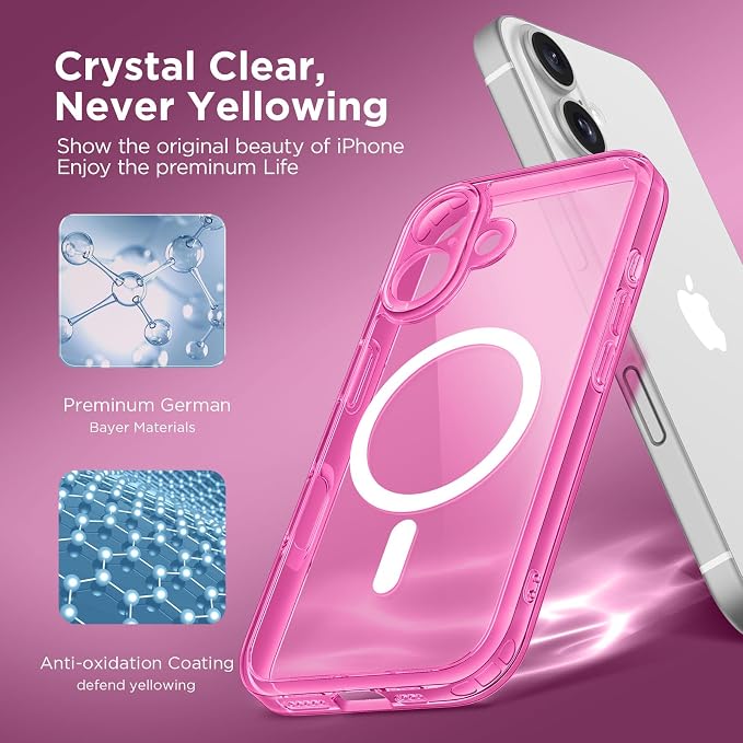 CAPRARO for iPhone 16 Case, Compatible with MagSafe | Upgraded [Full Camera Protection] Protective Translucent Matte Women Girl Magnetic Phone Case Cover, Clear Neon - Image 5