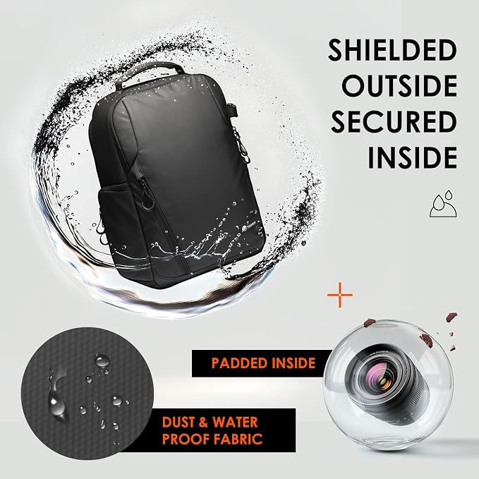 TARION Urban Camera Backpack for Photographers Compact 12.5L Black TRL | Side Access, Water-repellent, 14in Laptop Compartment, Padded Back Support, Rain Cover, for Outdoor Phtography Travel - Image 6