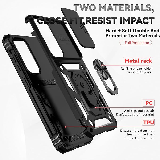 HNHYGETE for Samsung S25 Case with Screen Protector: [Military Grade 20ft. Drop Tested] Slide Camera Cover Ring Shockproof Protective Phone Case for - Samsung Galaxy S25 (Black) - Image 5