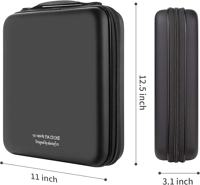 alavisxf xx CD Case, 192 Capacity Protective Zipper Disc Wallet for Car | EVA Shock-resistant, Double Zipper Closure, Portable Handle, DVD Storage Organizer, Anti-Slip Sleeves, for Home Office Travel - Image 2
