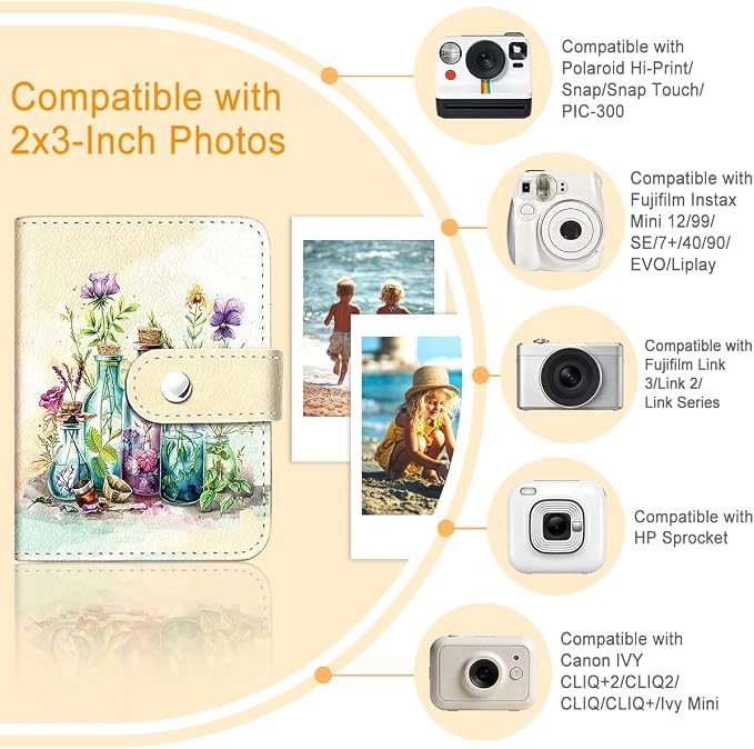 Magic Bottle Floral Small Photo Album for 2x3 In Films, 56 Pocket | Mini Cute Picture Book, Wallet Size, for Polaroid Fujifilm Instax Mini Instant Camera Printer, Kpop Photocard Binder Holders - Image 3