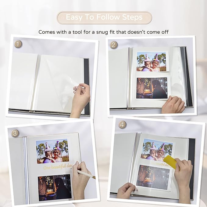 Popotop Large Photo Album Self Adhesive 4x6 5x7 8x10 Scrapbook Album DIY Picture Book,Gifts for Mom,Family Baby and Wedding,with Metal Pen and Plastic Board - Image 4