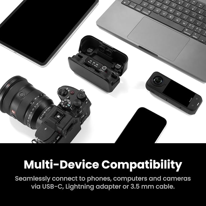 Insta360 Mic Pro (4 TX + 1 RX + Charging Case), Wireless Mini Lavalier Microphone for iPhone/Camera/Android, Video Recording, Vlogging, Bluetooth, Customizable E-Ink Display, 3-Mic Array, 30hrs Use - Image 8