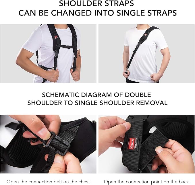 Camera Strap Double Shoulder Camera Strap Harness Quick Release Adjustable Dual Camera Tether Strap with Safety Tether and Lens Cleaning Cloth for DSLR SLR Camera - Image 5