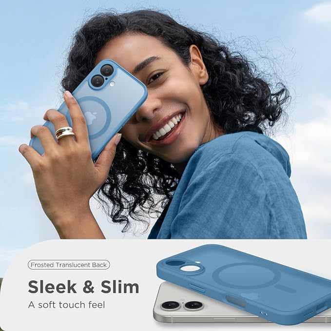 CAPRARO for iPhone 16 Case, Compatible with MagSafe | Upgraded [Full Camera Protection] Protective Translucent Matte Women Girl Magnetic Phone Case Cover, Cloud Blue - Image 7