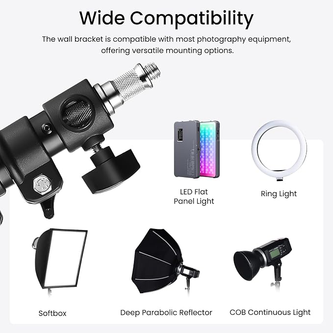 Ring Light Wall Mount with 3 Phone Holder 19", 45.7" Adjustable Boom Arm | 180° Rotatable Space-Saving Wall Mount Lighting Design for Photography, Makeup, Tattoo, Beauty Salon, Barber Studio - Image 4
