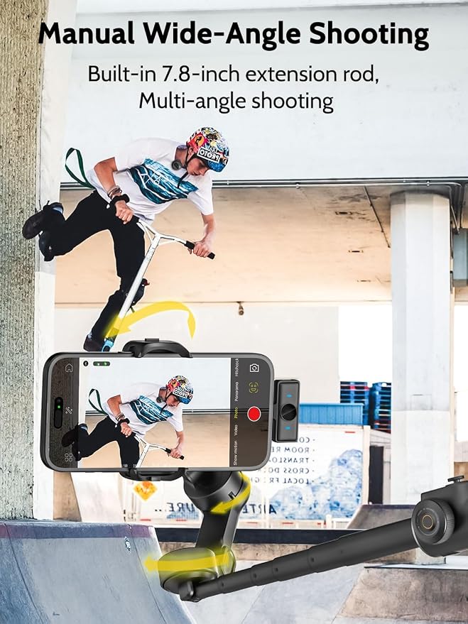 AOCHUAN 3-Axis Gimbal Stabilizer for iPhone with Lavalier Mic(V8 Mic Kit) | Phone Gimbal with Lavalier Microphone, 7.8" Extension Pole, and Oled Display for Youtube, Tiktok Vlogging, Video Recording - Image 6
