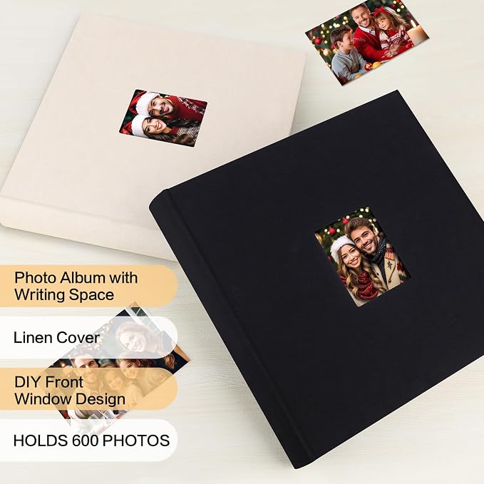 600 Pocket 4x6 Photo Album with Writing Space, Linen Cover, Black | Large Capacity, 4x6 Album Book, with Memo for Family, Wedding Baby, Travel Memories Graduation Pictures - Image 3