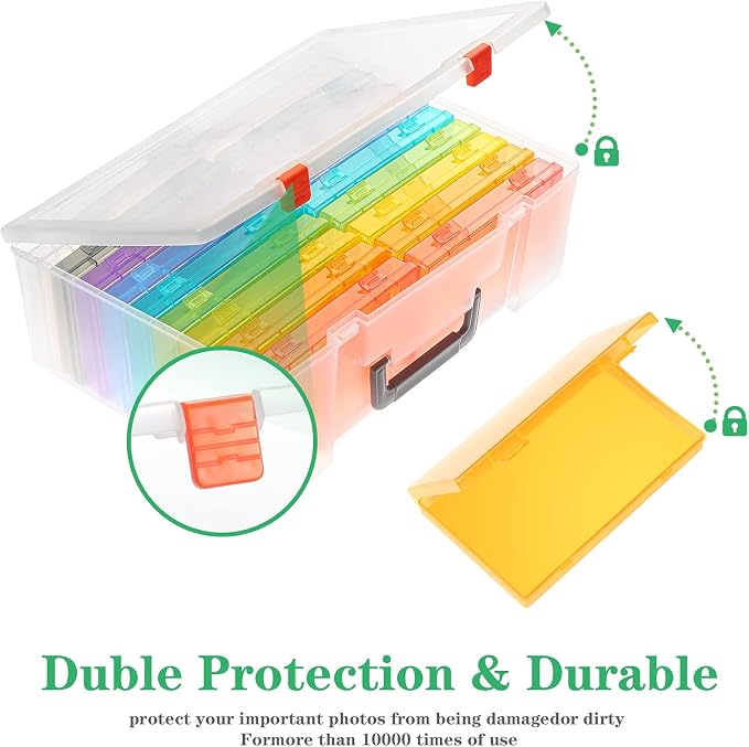 Photo Storage Box 4x6, 18 Inner Photo Case Large Photo Organizer Acid-Free Photo Box Storage Photo Keeper Photo Storage Case, Plastic Craft Storage Box for Photo Stickers Stamps Seeds (9 Colors) - Image 4