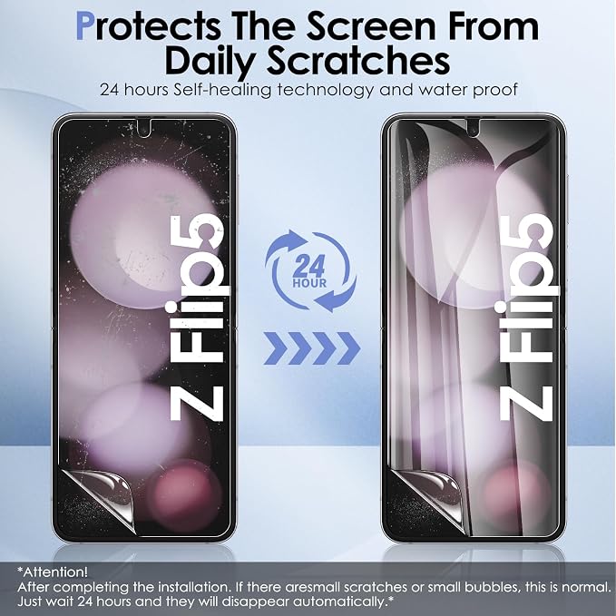 [2 Sets 6 Pack] for Samsung Galaxy Z Flip 5 Screen Protector | Internal Flexible TPU Screen Protector + Outer Tempered Glass Screen Protector + Tempered Glass Camera Lens Protector - Image 4