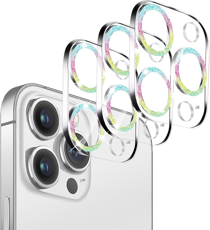 3 Pack Dengduoduo Tempered Glass Camera Lens Protector for iPhone 14 Pro 6.1" & iPhone 14 Pro Max 6.7", Glitter Bling Diamond, Ultra HD, 9H Hardness, Anti-Scratch, Case Friendly, Easy to Install [No Affect on Night Shots] by Dengduoduo