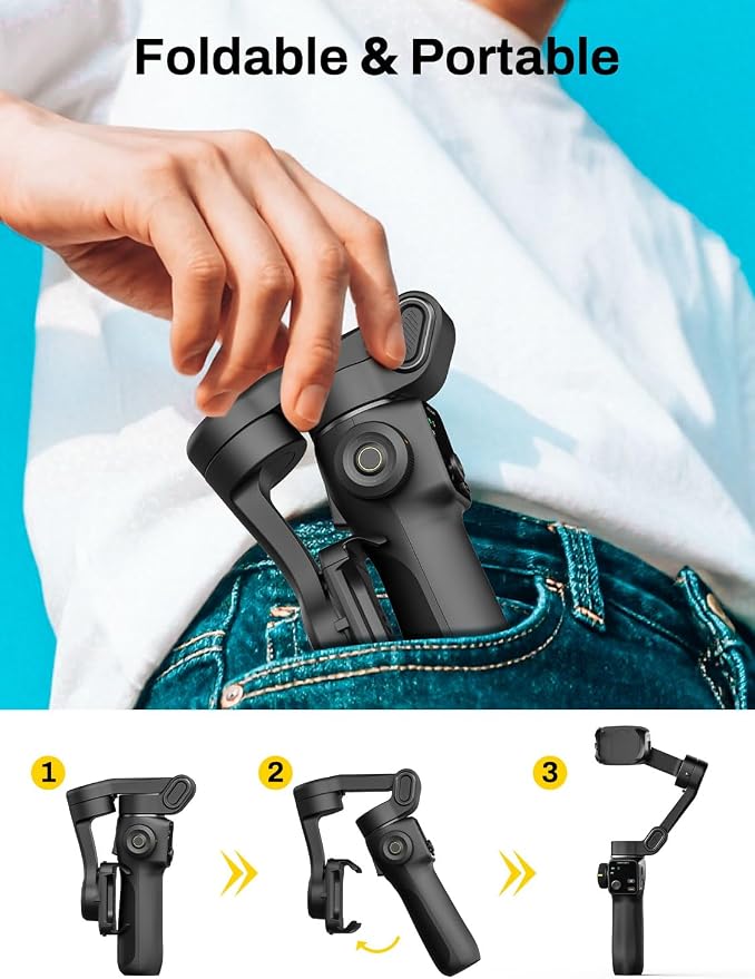 AOCHUAN 3-Axis Gimbal Stabilizer for iPhone, Smartphone Gimbal w/7.8" Extension Rod, OLED Display, Phone Stabilizer w/Face Tracking, Gesture Control, Video Record for iPhone & Android - Smart V8 Black - Image 7