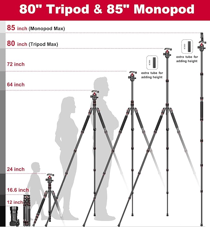 Victiv 80/85 inches Heavy Duty Tripod for Camera and Phone, 85" Camera Monopod Tripod, DSLR Binoculars Spotting Scope Camcorders Video Tripod Stand, 360 Degree Ball Head, 35 lbs Loads | Tripod Stand for DSLR Binoculars Spotting Scope Camcorders Video, ... - Image 2