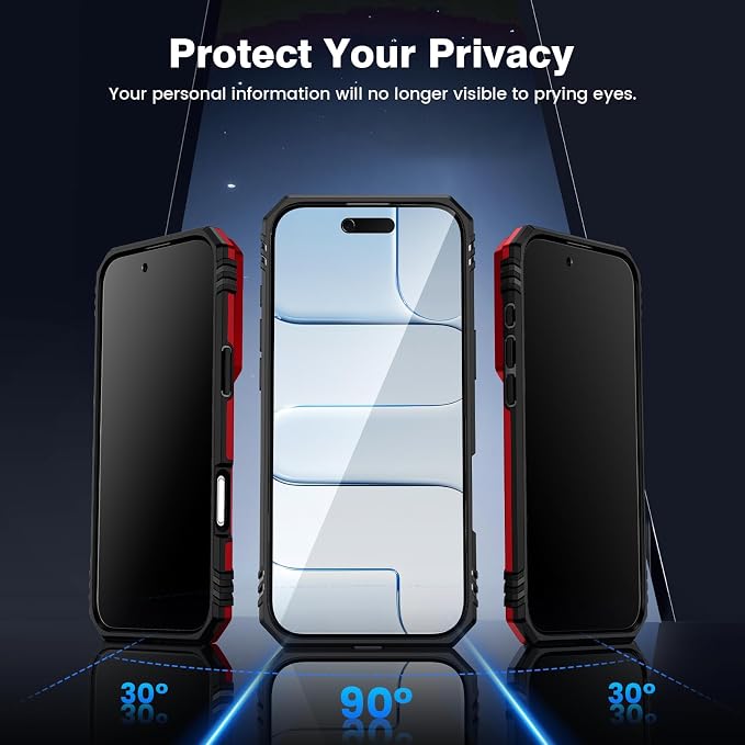 VEGO for iPhone Air Case with Privacy Screen Protector and Kickstand Red | Privacy Tempered Glass Screen Protector & Ring Kickstand Military Grade Heavy Duty Protection Cover for iPhone 17Air - Red - Image 3
