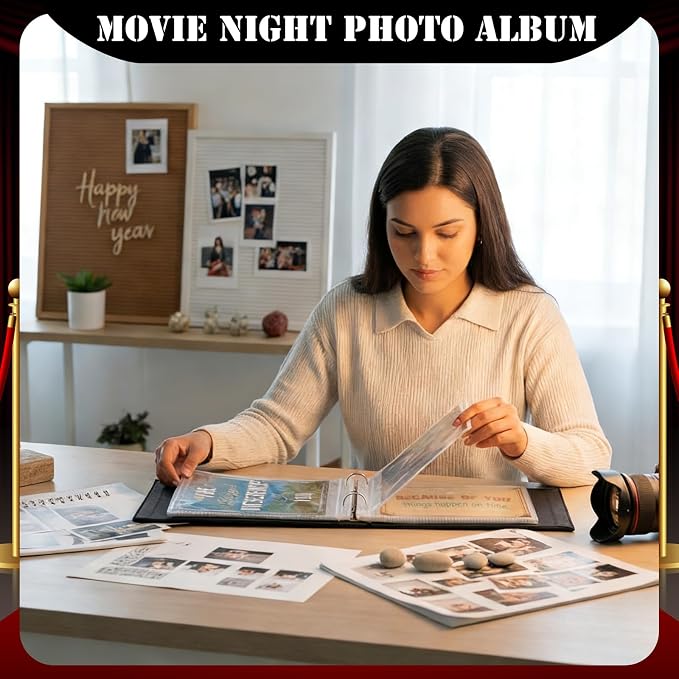 Spiareal Movie Night Card Organizer Set Greeting Card Holder 6 x 8 Inches 100 Pages Stamping Binder Album Display Organization Storage for Movie Night Party Photo Gift - Image 6