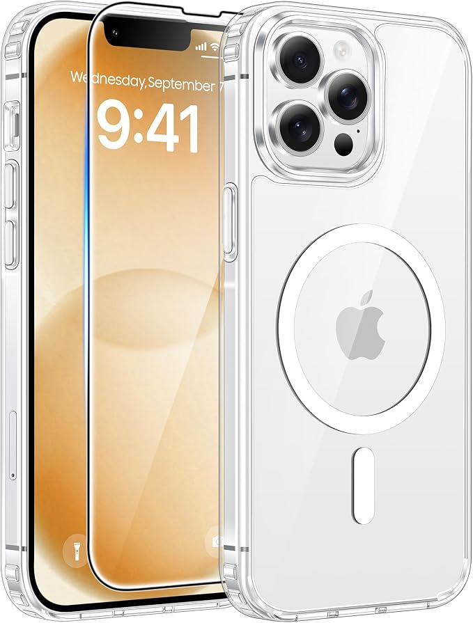 FNTCASE for iPhone 13 Pro Case, Fit for Magsafe, Screen Protector Clear | Anti Yellowing Magnetic Back, 14FT Military Grade Drop Protection, Shockproof Protective Phone Cover, Transparent by FNTCASE