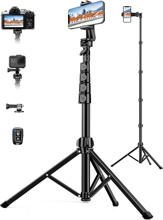 Phone Tripod, 71" Portable Cellphone Tripod Stand with Remote | Camera Stand for iPhone with Phone Holder, Compatible with Camera iPhone/Android Smartphone/Gopro by Victiv