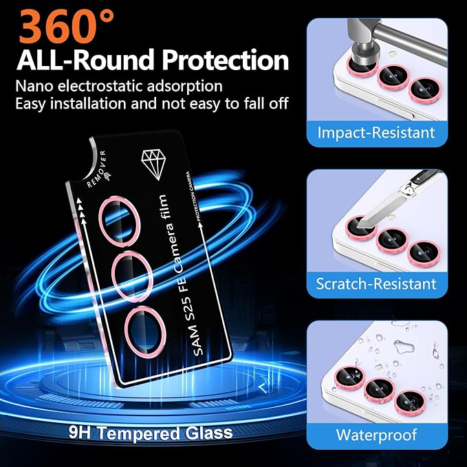 for Samsung Galaxy S25 FE Camera Lens Protector, Individual Metal Ring Tempered Glass Lens Cover, [Strong Adsorption] Scratch Resistant Ultra-Thin HD Clear Lens Cover, 1 Set-Pink Shine - Image 4