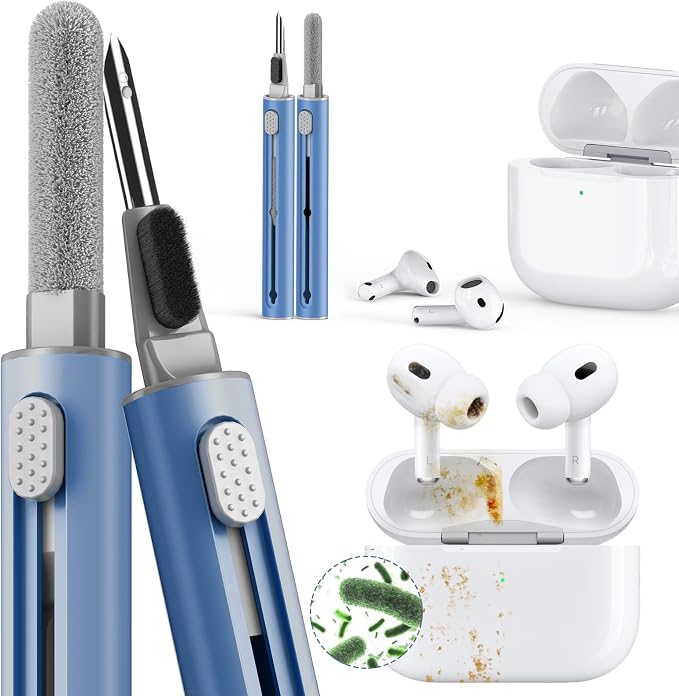Inesore for AirPod Cleaning Kit, for Phone Earbuds Electronics (Deep Blue) | Metal Tip, High-Density Soft Brush, Flocked Sponge Tip, 3 in 1 Design, Compact & Lightweight, Easy Operation, Easy to Carry by Inesore