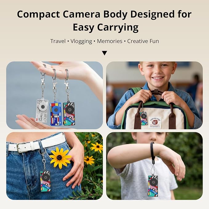 Mini Keychain Digital Camera, Y2K Retro Pocket Camera with 1.47 Inch Screen, 1440P Video, 2MP Photos, 16GB Card, Flash, Type C, Tiny Vintage Camcorder for Kids Teens Travel Vlog (Black) - Image 5