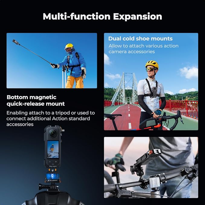K&F CONCEPT Camera Cage with Silicone Lens Cover for Insta360 X5 | Aluminum Alloy Protective Case Frame with 2 Cold Shoe Mounts for Microphone and Led Video Light Built-in 1/4" Screw Hole CI01 - Image 4
