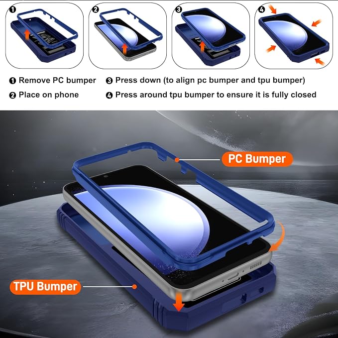Gritup for Samsung Galaxy S23 FE Case with 2PCS Screen Protector, Build in 360° Rotating Ring Kickstand, Military Grade Protective Case for S23 FE Phone, Blue - Image 4