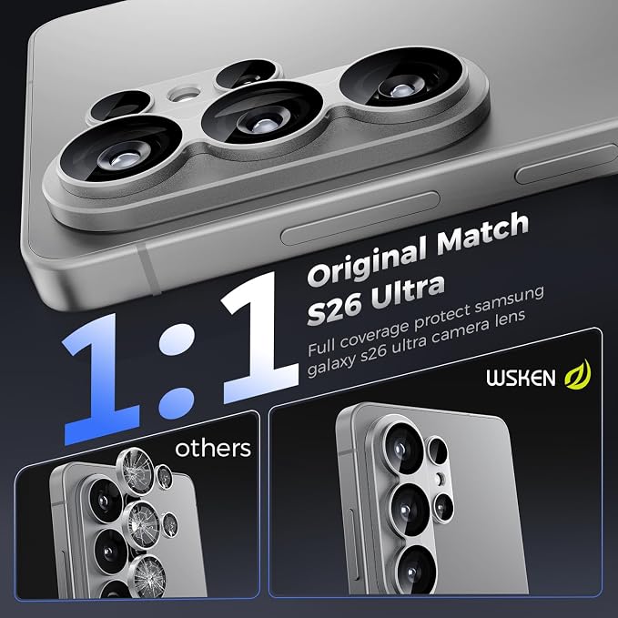 WSKEN for Samsung Galaxy S26 Ultra Camera Lens Protector - Full Coverage | Military Grade Shatterproof, Matte Alloy, Tempered Glass Rear Camera Screen Protector for Galaxy S26 Ultra, Silver - Image 3