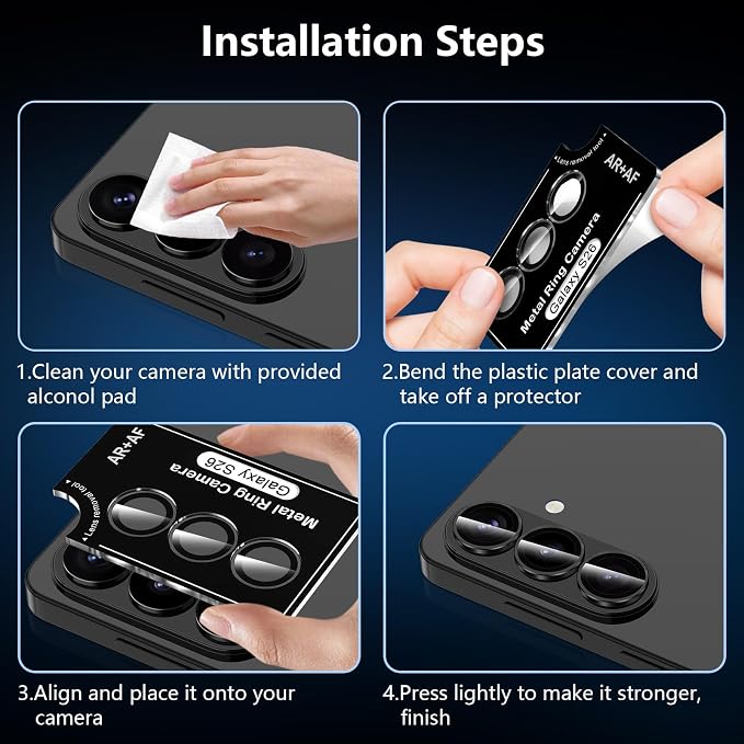 for Samsung Galaxy S26 Camera Lens Protector, Individual Metal Ring Tempered Glass Lens Cover, [Strong Adsorption] Scratch Resistant Ultra-Thin HD Clear Lens Cover, 1 Set-Black Ring - Image 7